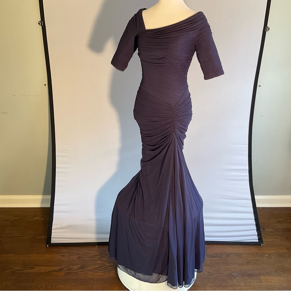 Tadashi Shoji Midnight Navy Sculpted Gown XS Ruched Mermaid Formal Dress - Picture 5 of 16